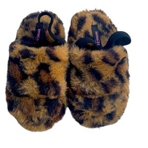 Kensie Girl Faux Fur cheetah slides elastic foot band Size 9/10 Girls
